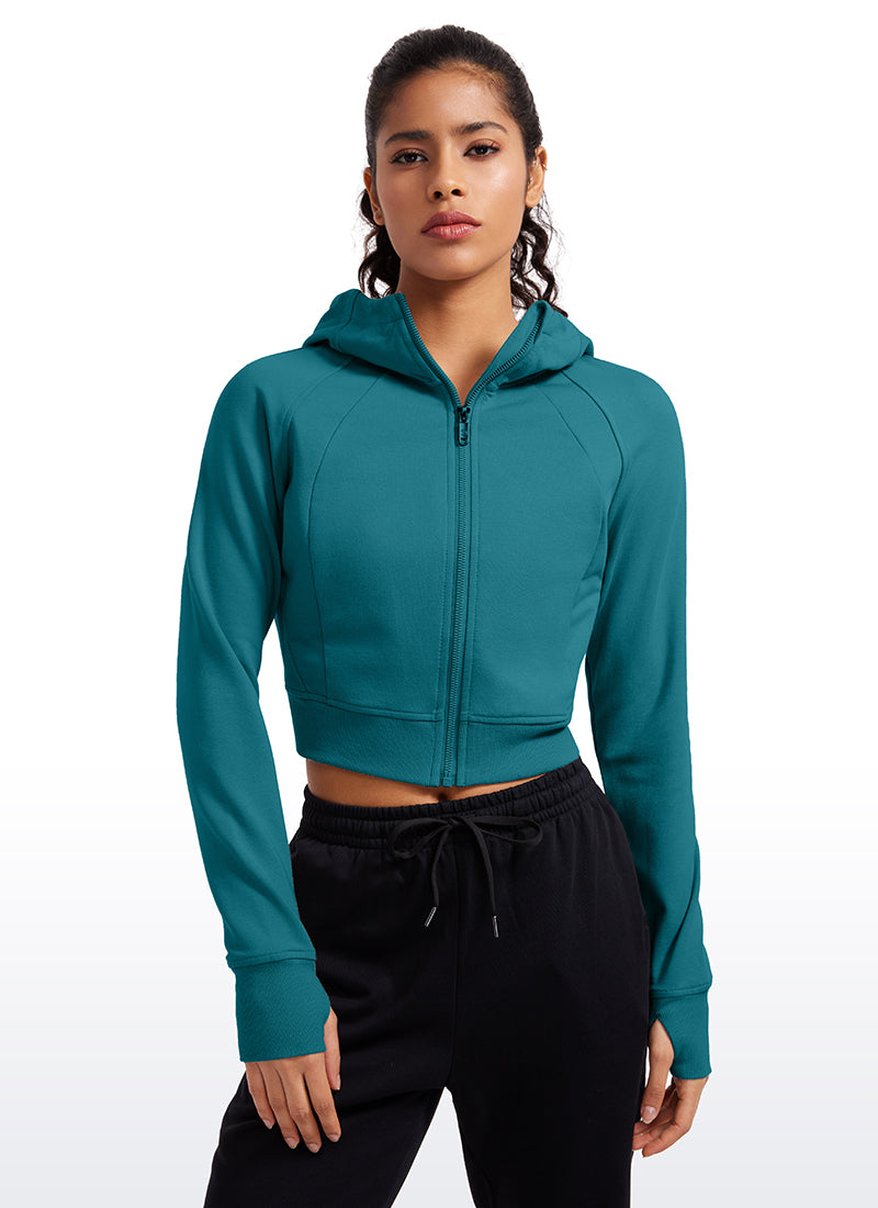 Amenity Cropped Full Zip Hoodies with Thumb Holes