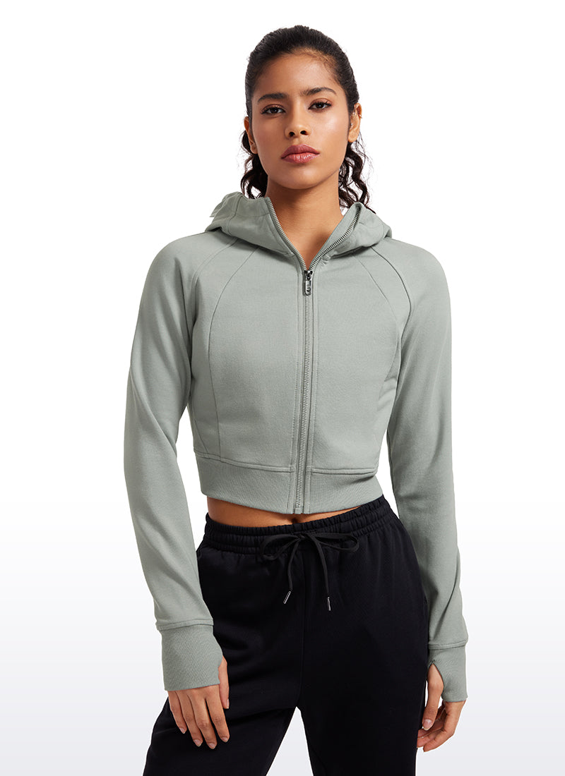 Amenity Cropped Full Zip Hoodies with Thumb Holes