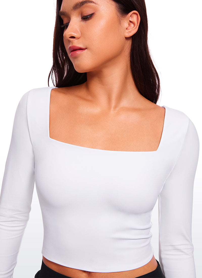Butterluxe Double Lined Cropped Long Sleeves Square Neck