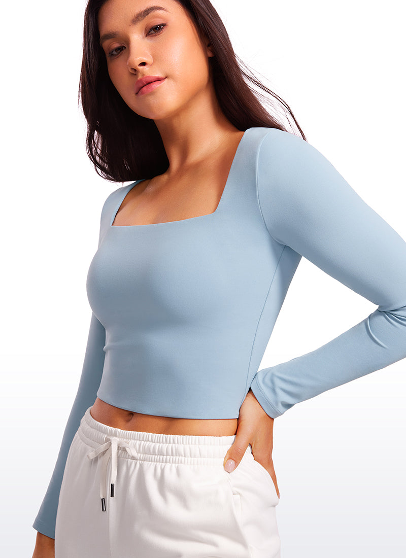 Butterluxe Double Lined Cropped Long Sleeves Square Neck
