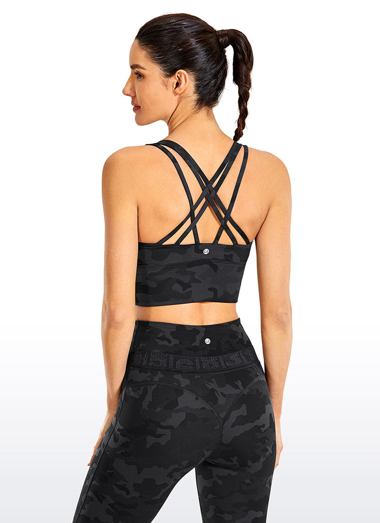 CRZ YOGA Women's Train Medium Support Nakedfeel Longline Bra Strappy Litchi grain 2