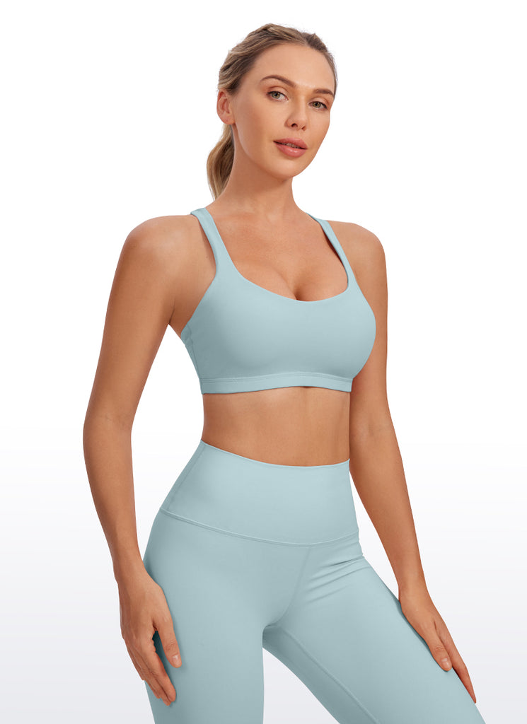 CRZ YOGA Women's Yoga Low Impact Nakedfeel Bra Cross Back Low Cut Light grayish blue