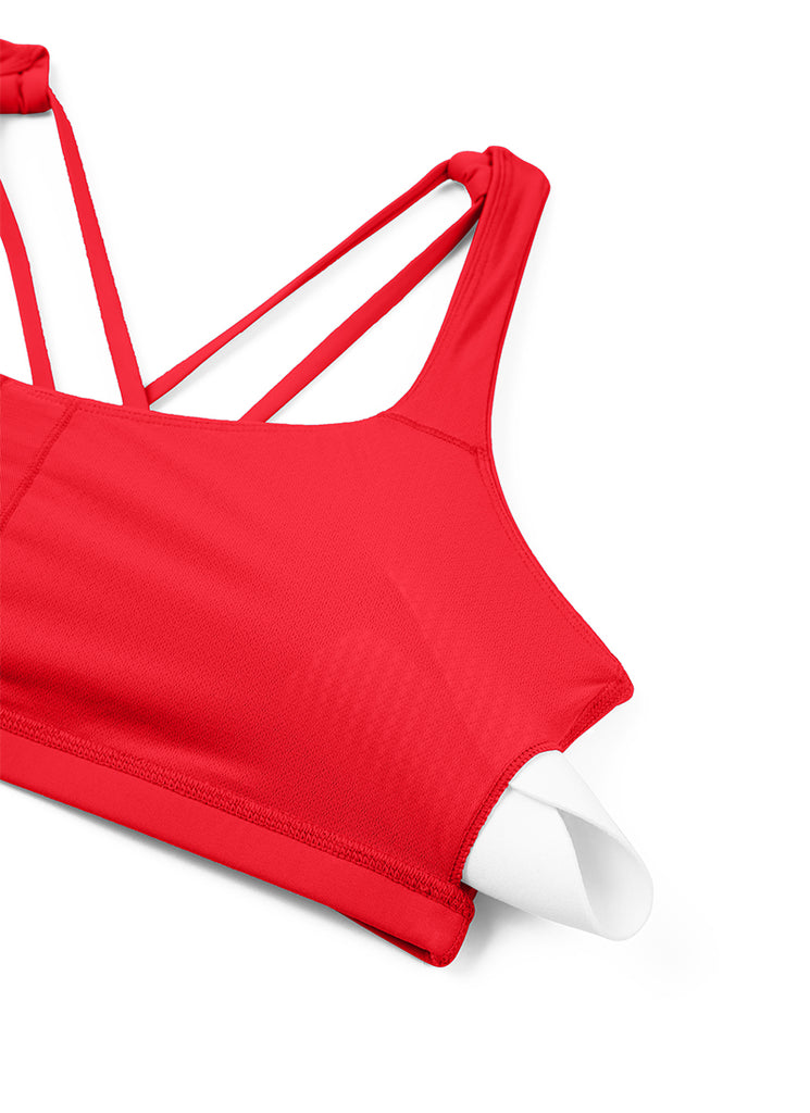 CRZ YOGA Women's Yoga Low Impact Nakedfeel Bra Cross Back Low Cut Deep Red