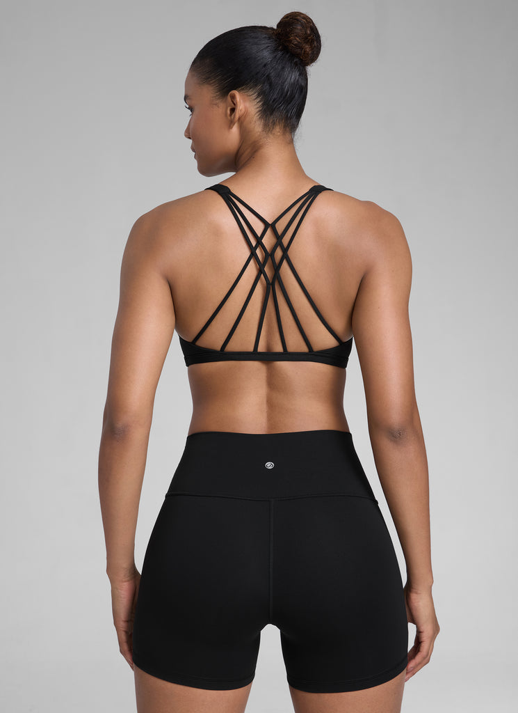 CRZ YOGA Women's Yoga Train Light Support Nakedfeel Strappy Bra Black