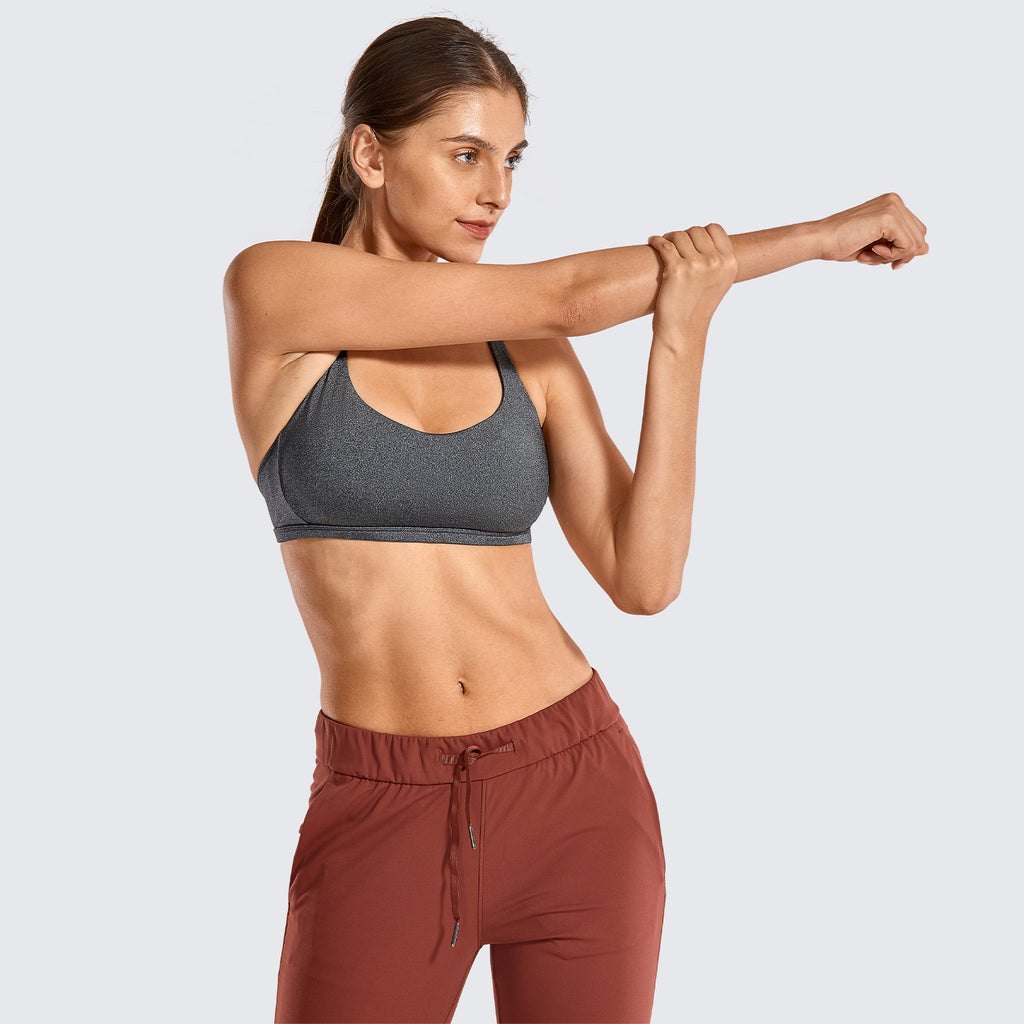 CRZ YOGA Women's Yoga Train Light Support Nakedfeel Strappy Bra Charcoal Heather