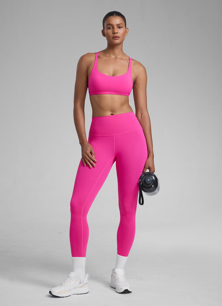 CRZ YOGA Women's Yoga Train Light Support Nakedfeel Strappy Bra Hibiscus Purple