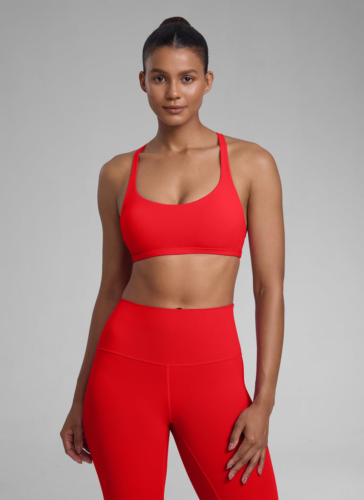 CRZ YOGA Women's Yoga Train Light Support Nakedfeel Strappy Bra Deep Red