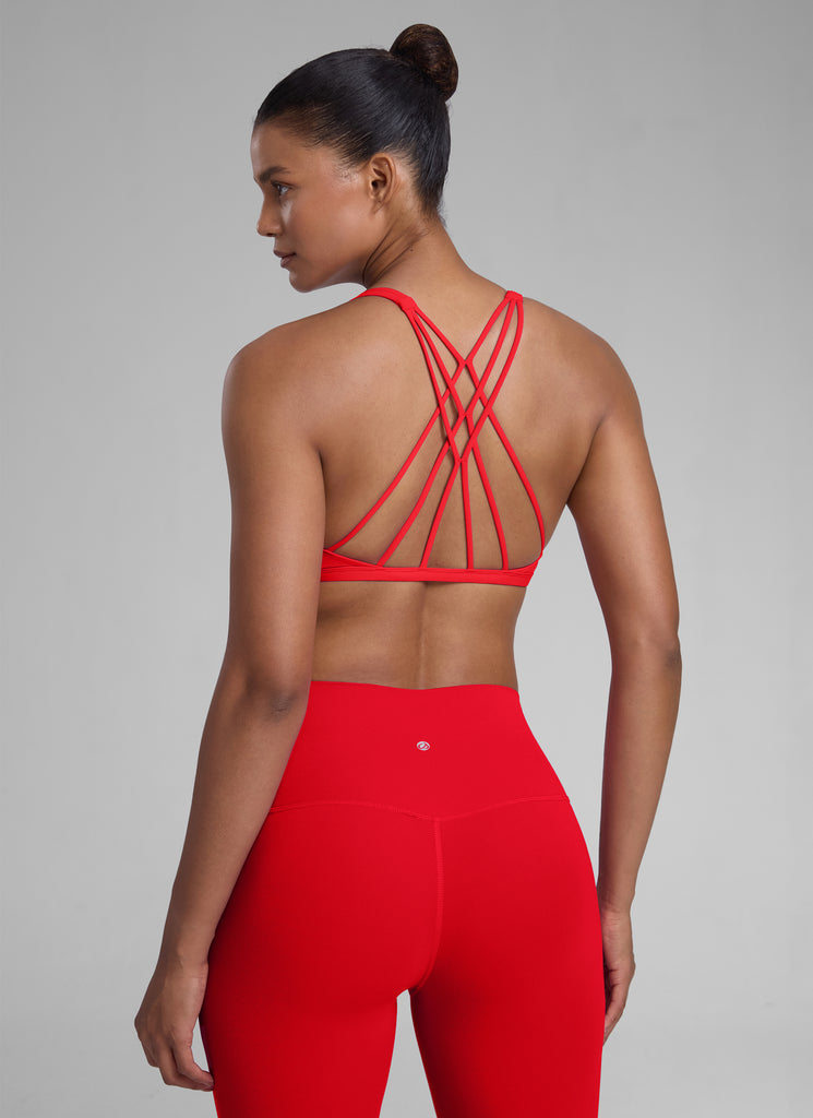CRZ YOGA Women's Yoga Train Light Support Nakedfeel Strappy Bra Deep Red