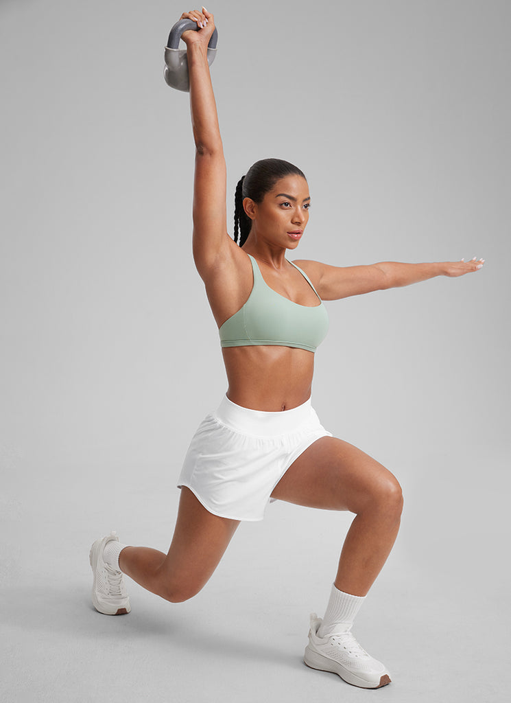 CRZ YOGA Women's Yoga Train Light Support Nakedfeel Strappy Bra Green Palm Court