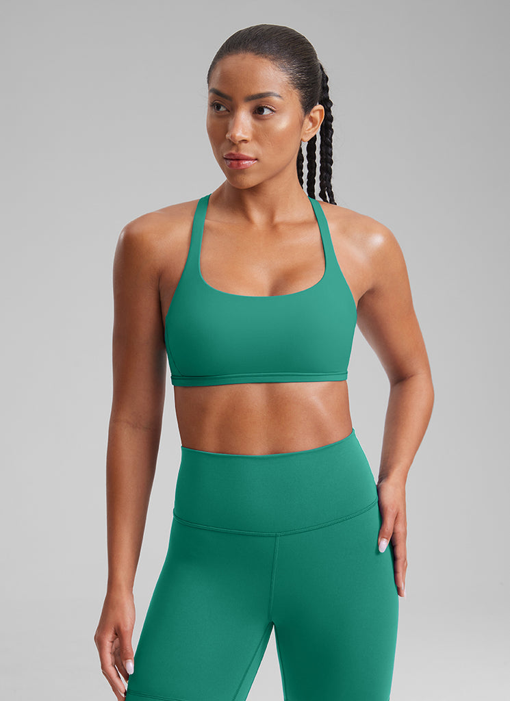 CRZ YOGA Women's Yoga Train Light Support Nakedfeel Strappy Bra Cascadia Green