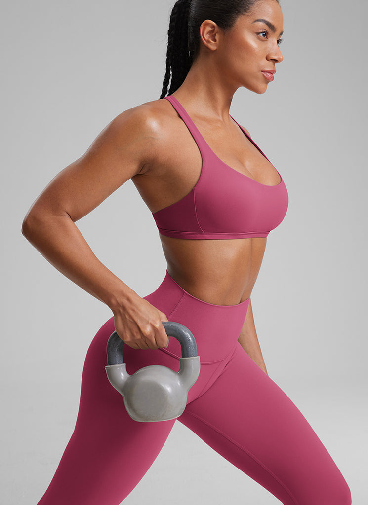 CRZ YOGA Women's Yoga Train Light Support Nakedfeel Strappy Bra Washed Mauve