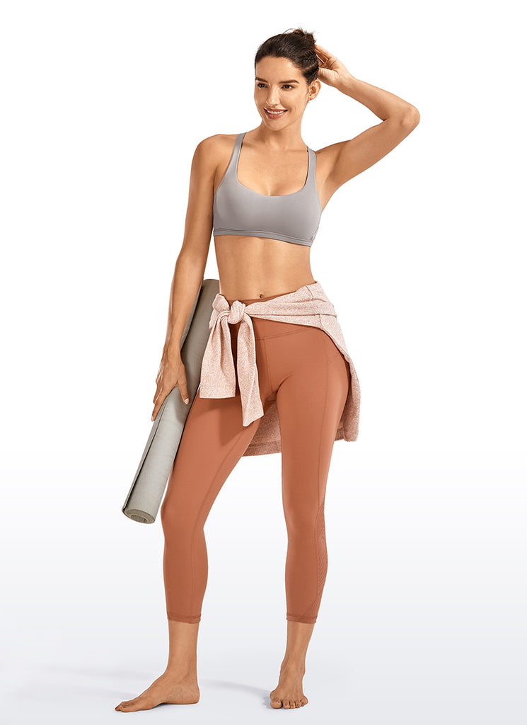 CRZ YOGA Women's Yoga Train Light Support Nakedfeel Strappy Bra Dark Chrome