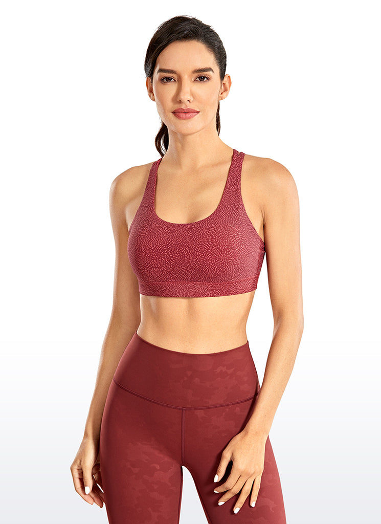 CRZ YOGA Women's Yoga Training Medium Support Nakedfeel Bra Cross Back Impression red