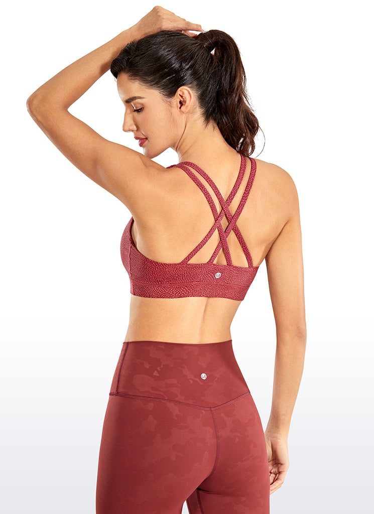 CRZ YOGA Women's Yoga Training Medium Support Nakedfeel Bra Cross Back Impression red