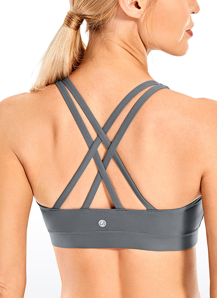 CRZ YOGA Women's Yoga Training Medium Support Nakedfeel Bra Cross Back Tie Dye Smoke Ink