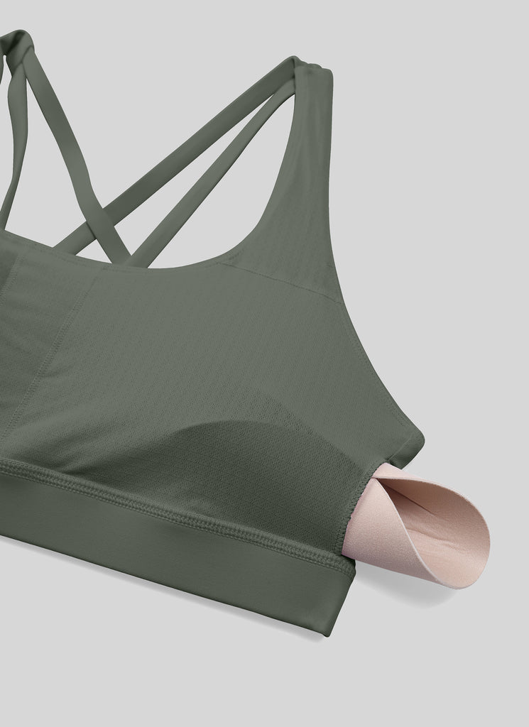 CRZ YOGA Women's Yoga Training Medium Support Nakedfeel Bra Cross Back Grey Sage