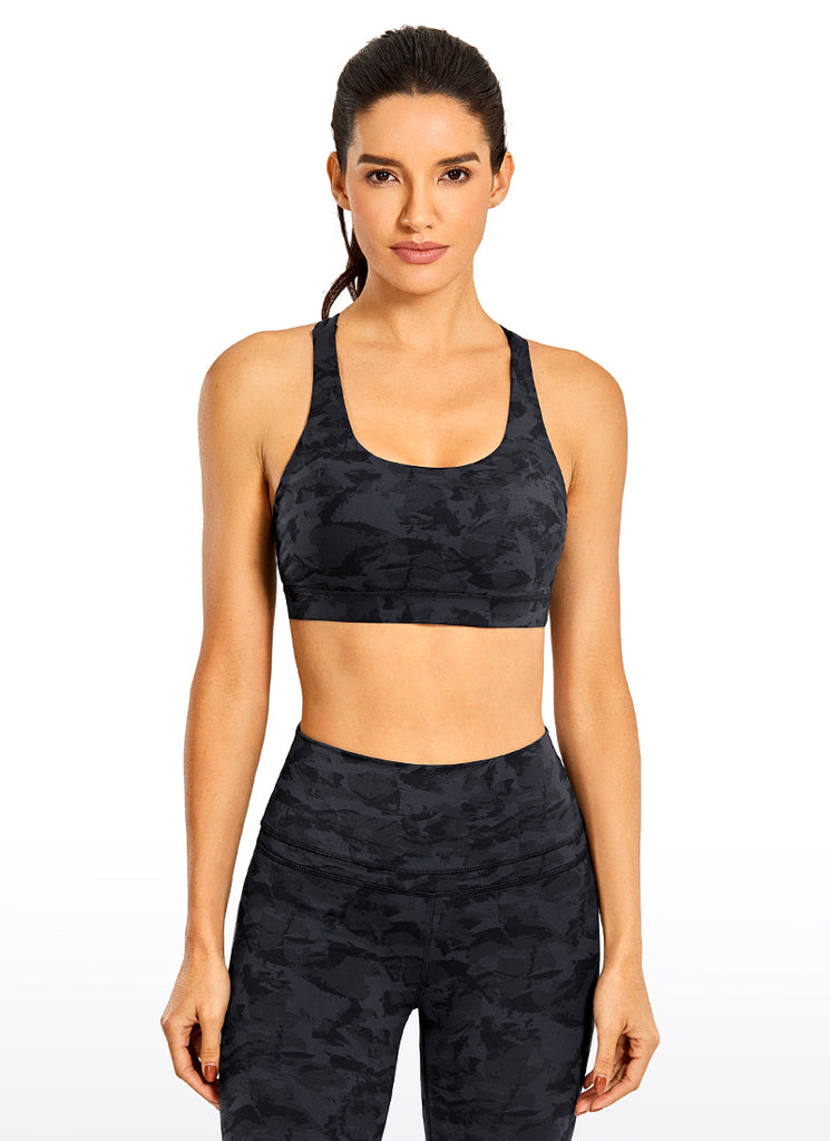 CRZ YOGA Women's Yoga Training Medium Support Nakedfeel Bra Cross Back Brush Dark Grain