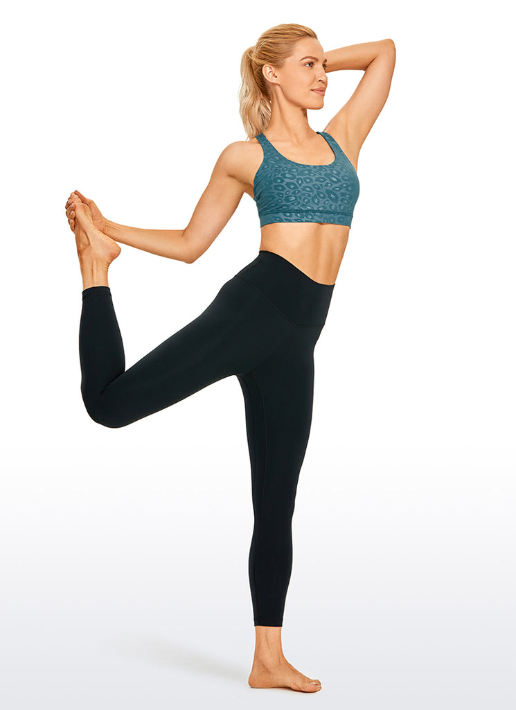 CRZ YOGA Women's Yoga Training Medium Support Nakedfeel Bra Cross Back Serrated Leopard -Paris Green