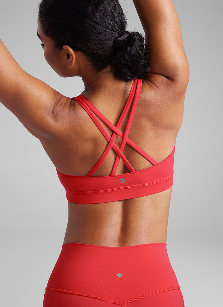 CRZ YOGA Women's Yoga Training Medium Support Nakedfeel Bra Cross Back Crimson