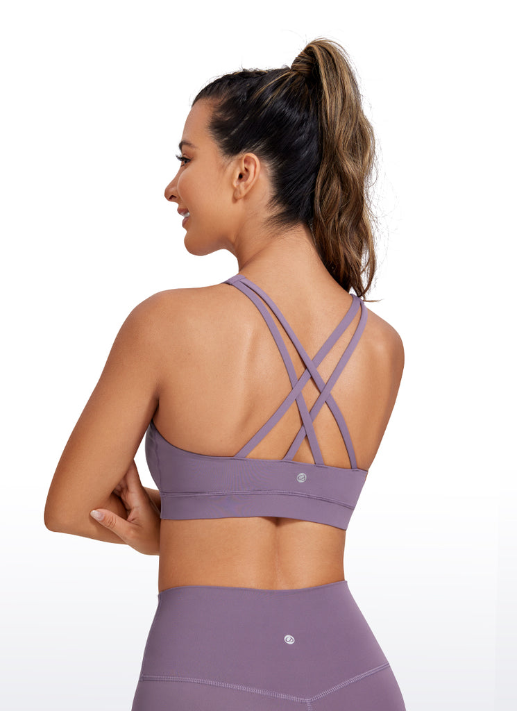 CRZ YOGA Women's Yoga Training Medium Support Nakedfeel Bra Cross Back Mauve