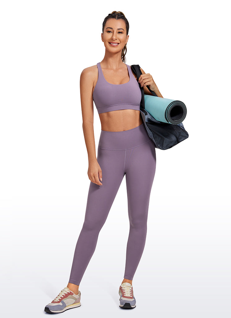 CRZ YOGA Women's Yoga Training Medium Support Nakedfeel Bra Cross Back Mauve
