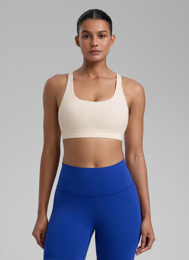 CRZ YOGA Women's Yoga Training Medium Support Nakedfeel Bra Cross Back Lilac