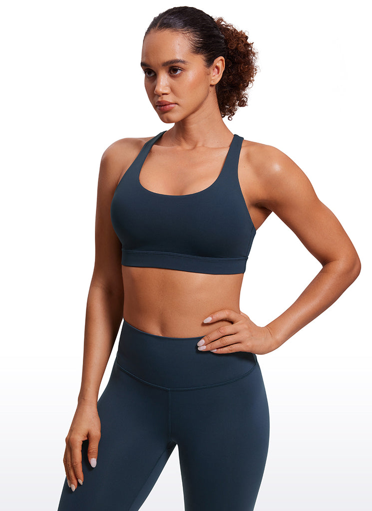 CRZ YOGA Women's Yoga Training Medium Support Nakedfeel Bra Cross Back True Navy