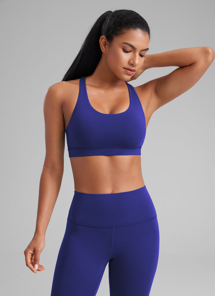 CRZ YOGA Women's Yoga Training Medium Support Nakedfeel Bra Cross Back Larkspur Blue