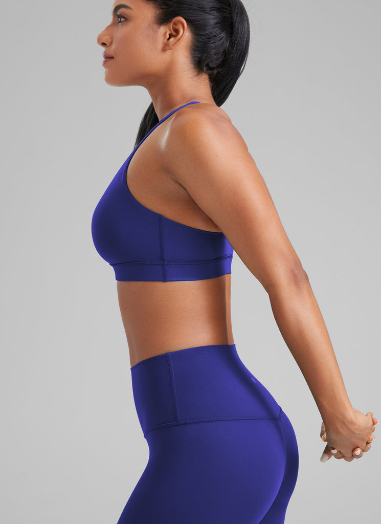 CRZ YOGA Women's Yoga Training Medium Support Nakedfeel Bra Cross Back Larkspur Blue