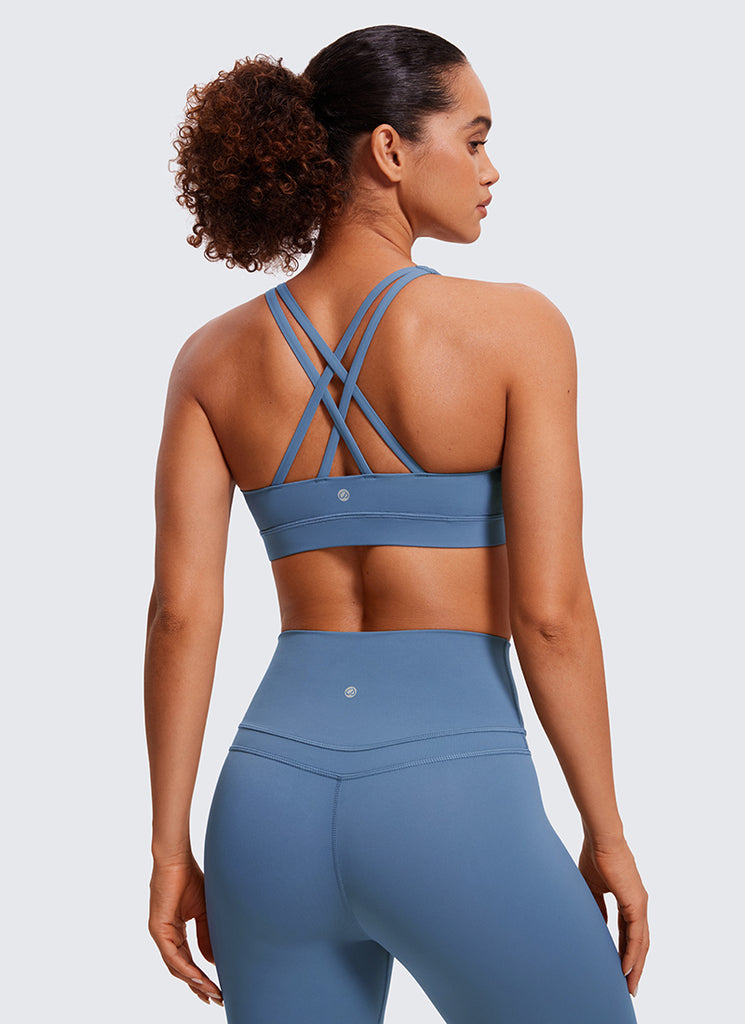 CRZ YOGA Women's Yoga Training Medium Support Nakedfeel Bra Cross Back Larkspur Blue