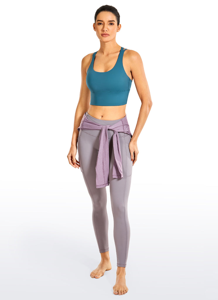 CRZ YOGA Women's Train Medium Support Nakedfeel Longline Bra Strappy Impression red