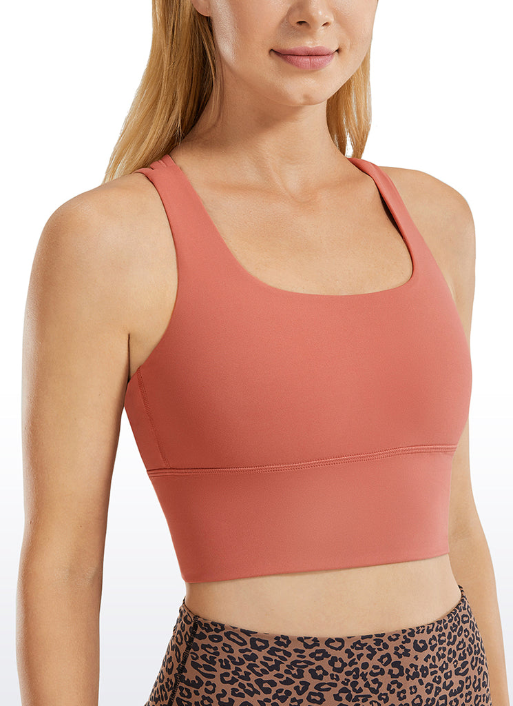 CRZ YOGA Women's Train Medium Support Nakedfeel Longline Bra Strappy Petrol Blue