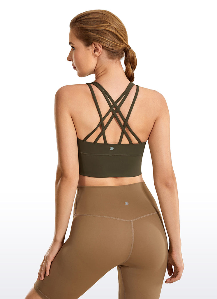 CRZ YOGA Women's Train Medium Support Nakedfeel Longline Bra Strappy Litchi grain 2