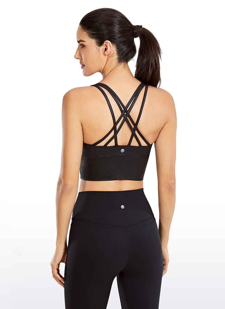 CRZ YOGA Women's Train Medium Support Nakedfeel Longline Bra Strappy Black lizard