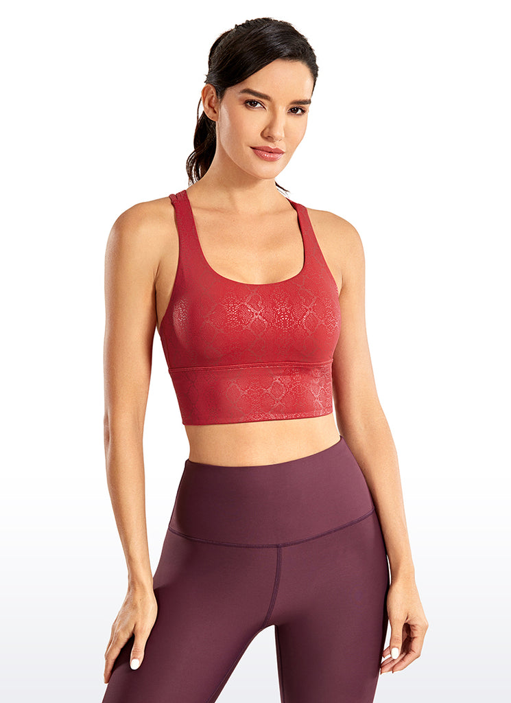 CRZ YOGA Women's Train Medium Support Nakedfeel Longline Bra Strappy light reddish brown