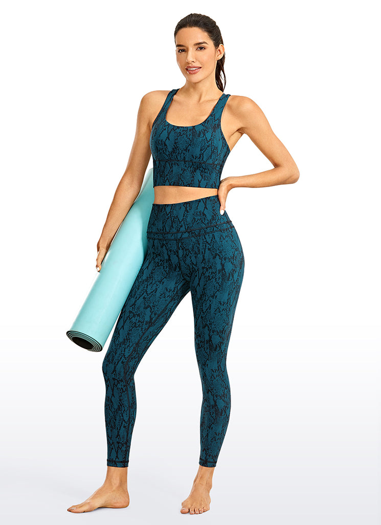 CRZ YOGA Women's Train Medium Support Nakedfeel Longline Bra Strappy Camouflage -Black