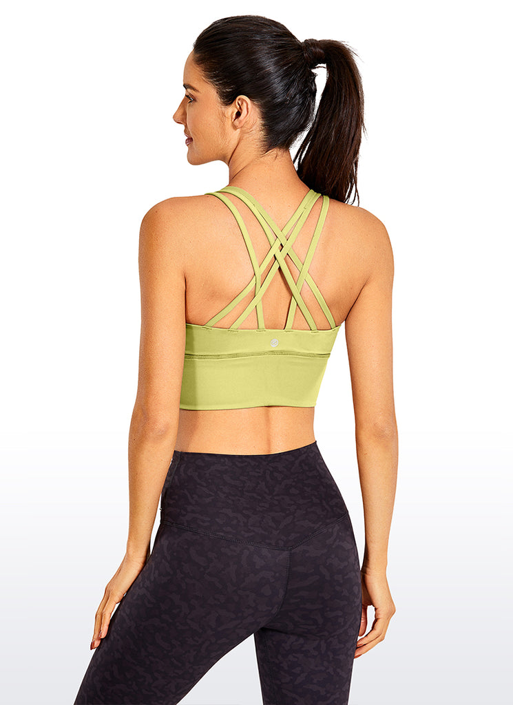 CRZ YOGA Women's Train Medium Support Nakedfeel Longline Bra Strappy Olive yellow