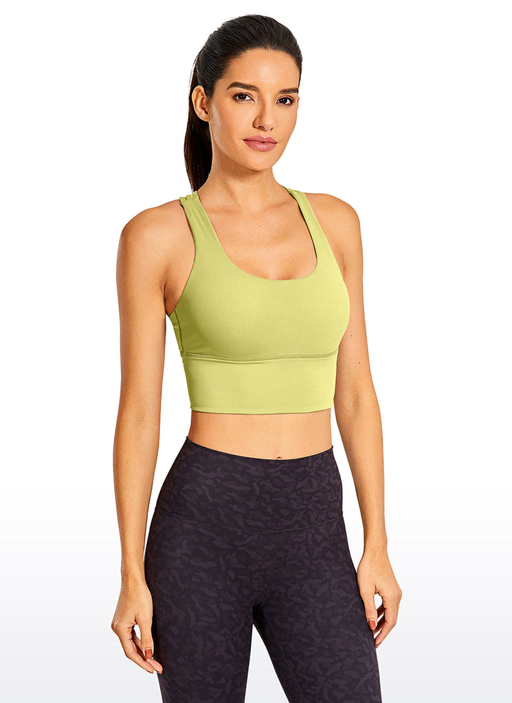 CRZ YOGA Women's Train Medium Support Nakedfeel Longline Bra Strappy Olive yellow