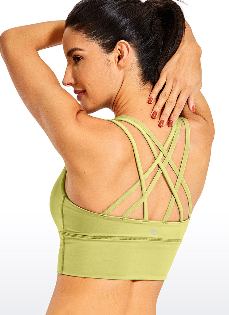 CRZ YOGA Women's Train Medium Support Nakedfeel Longline Bra Strappy Dark grey camouflage