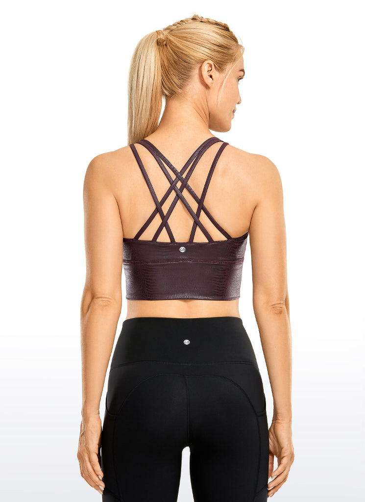 CRZ YOGA Women's Train Medium Support Nakedfeel Longline Bra Strappy Red snake