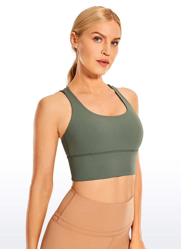CRZ YOGA Women's Train Medium Support Nakedfeel Longline Bra Strappy Grey Sage