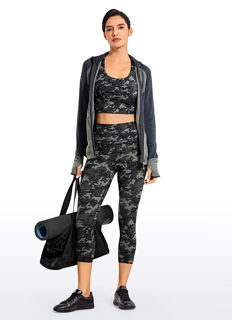 CRZ YOGA Women's Train Medium Support Nakedfeel Longline Bra Strappy Camo Multi 1