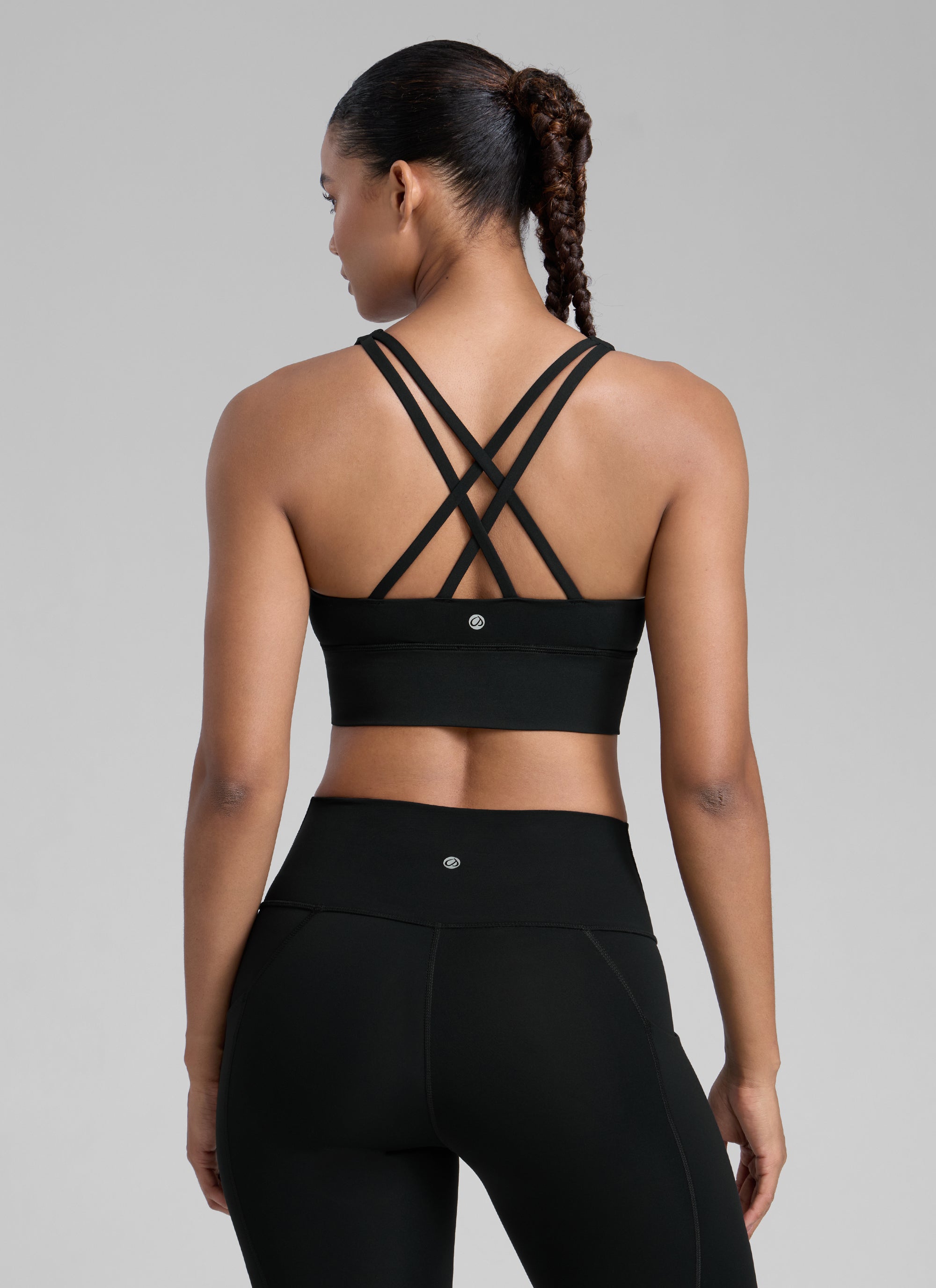 CRZ YOGA Womens Strappy Longline Nakedfeel Training Sports Bra Black