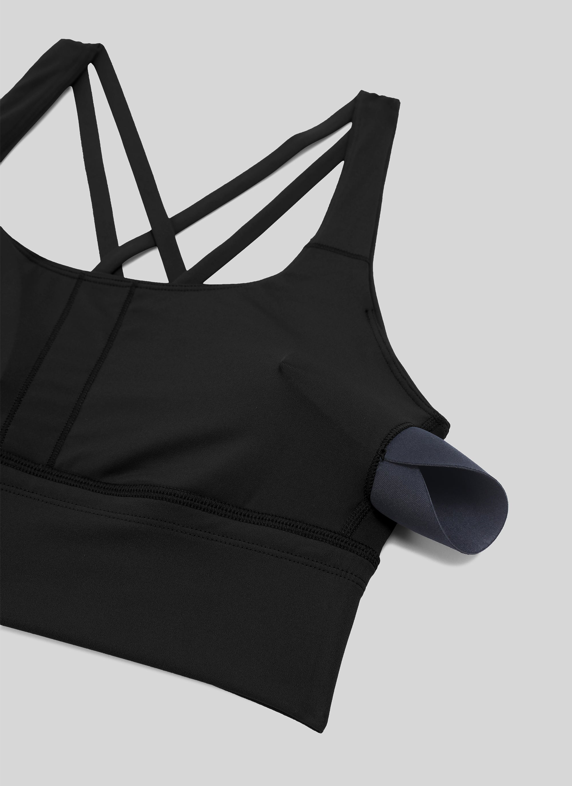 CRZ YOGA Womens Strappy Longline Nakedfeel Training Sports Bra Black @model_info:New5