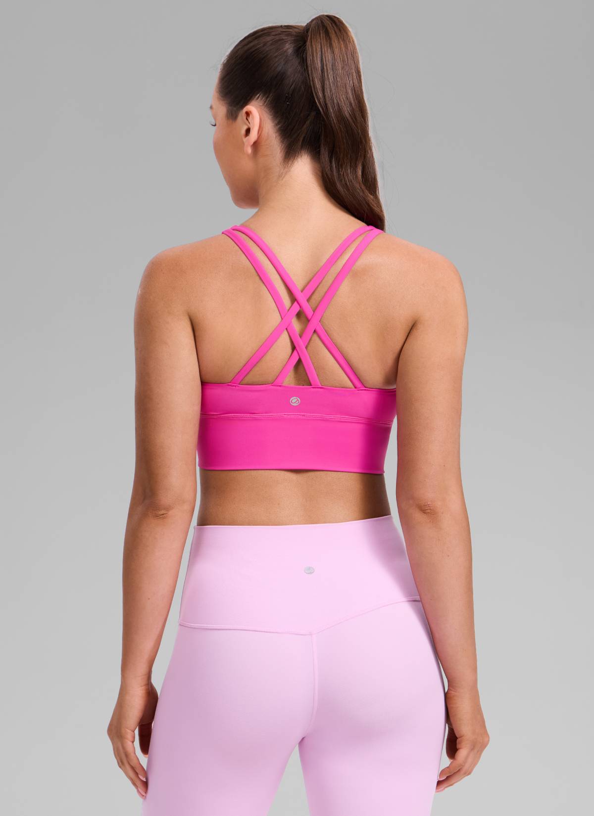 CRZ YOGA Womens Strappy Longline Nakedfeel Training Sports Bra Hibiscus Purple