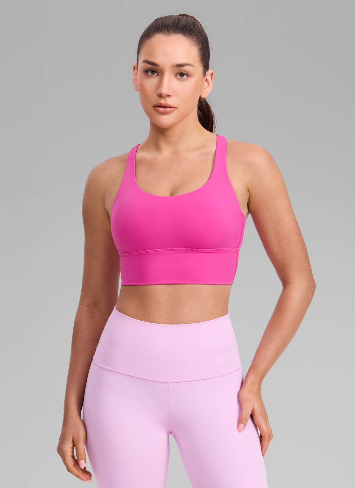 CRZ YOGA Womens Strappy Longline Nakedfeel Training Sports Bra Hibiscus Purple