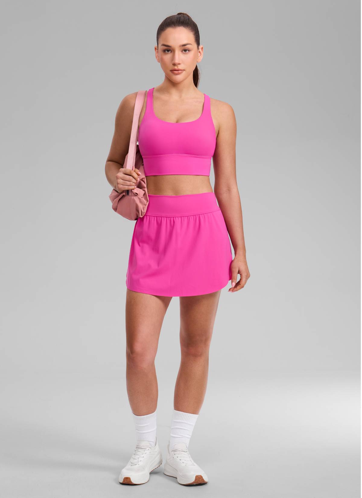 CRZ YOGA Womens Strappy Longline Nakedfeel Training Sports Bra Hibiscus Purple