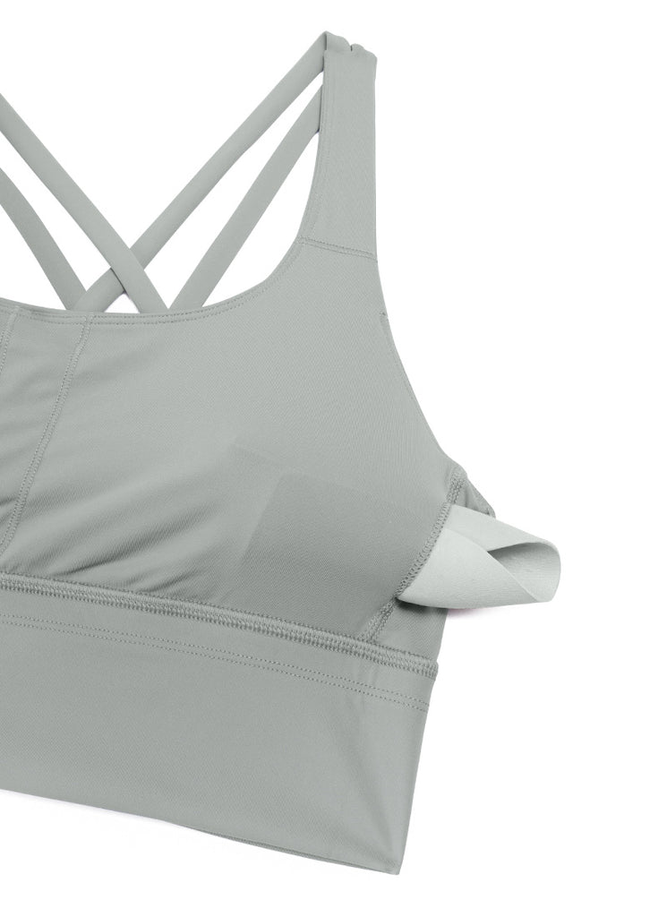 CRZ YOGA Womens Strappy Longline Nakedfeel Training Sports Bra Sterling