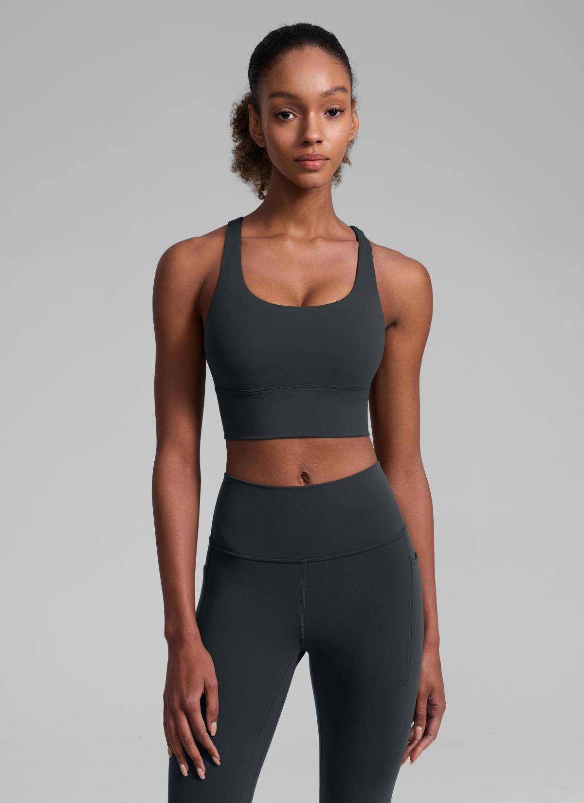 CRZ YOGA Womens Strappy Longline Nakedfeel Training Sports Bra Melanite