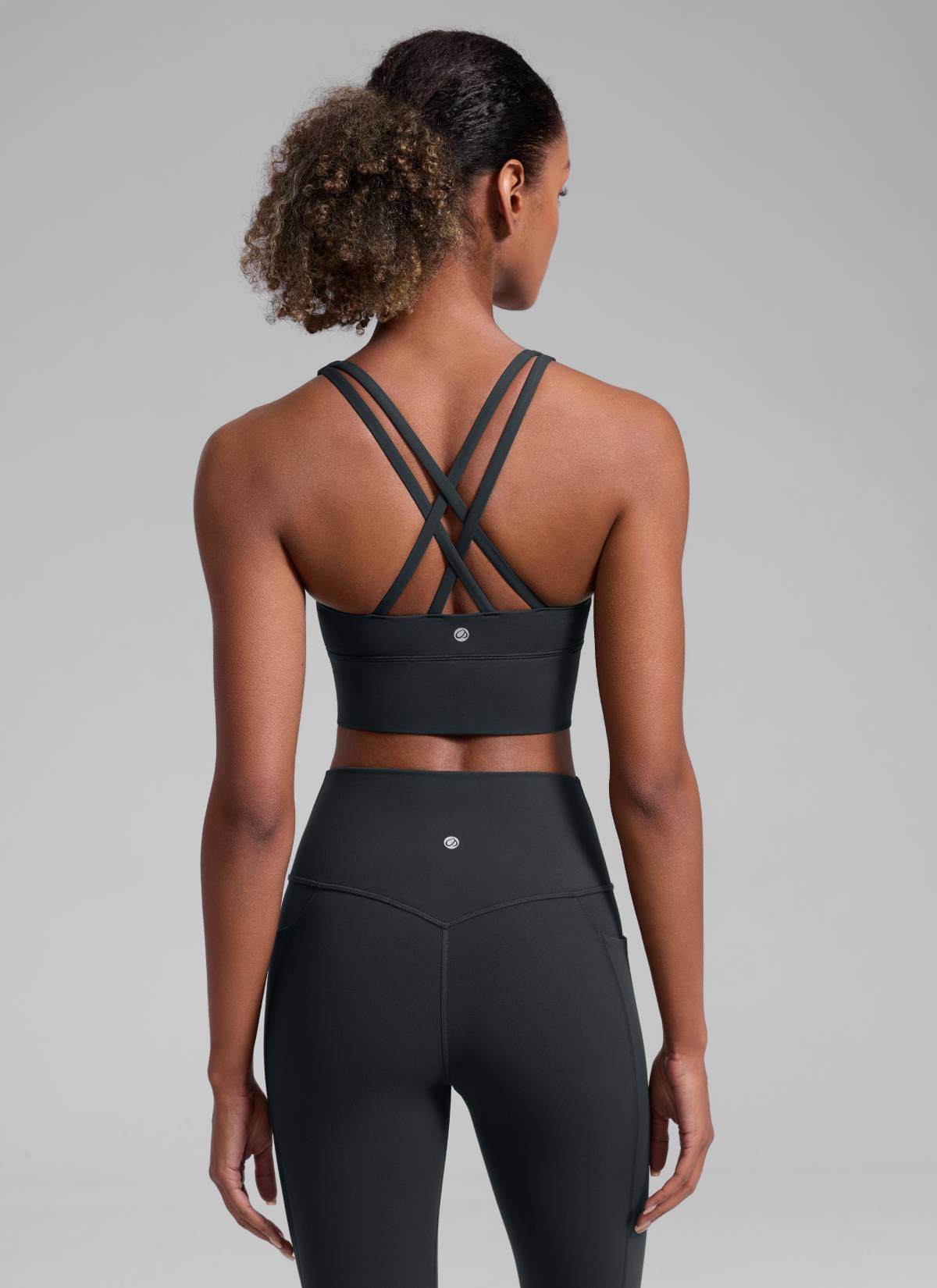 CRZ YOGA Womens Strappy Longline Nakedfeel Training Sports Bra Melanite